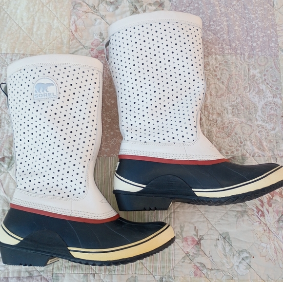 Sorel Sorelli Tall Waterproof Winter Boots White Black Quilted Leather Women 8 ❄ - Picture 5 of 16